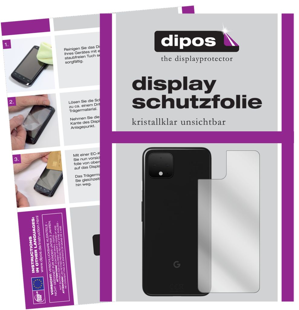 2x Schutzfolie für Google Pixel 4 Rückseite klar Displayschutzfolie Folie Display Schutz dipos