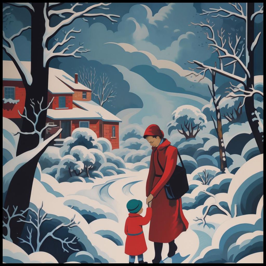Plakat 100x100cm Mutter und Kind im Schneeland