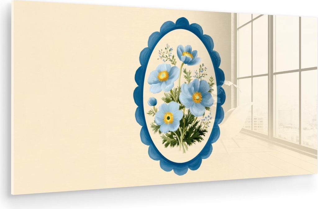 MuchoWow Glasbilder - Bilder auf Wandbild - Foto auf Glas Liste - Blumen - Hellblau - Illustration 120x60 cm Wanddekoration aus Glas - Acrylglasbil...