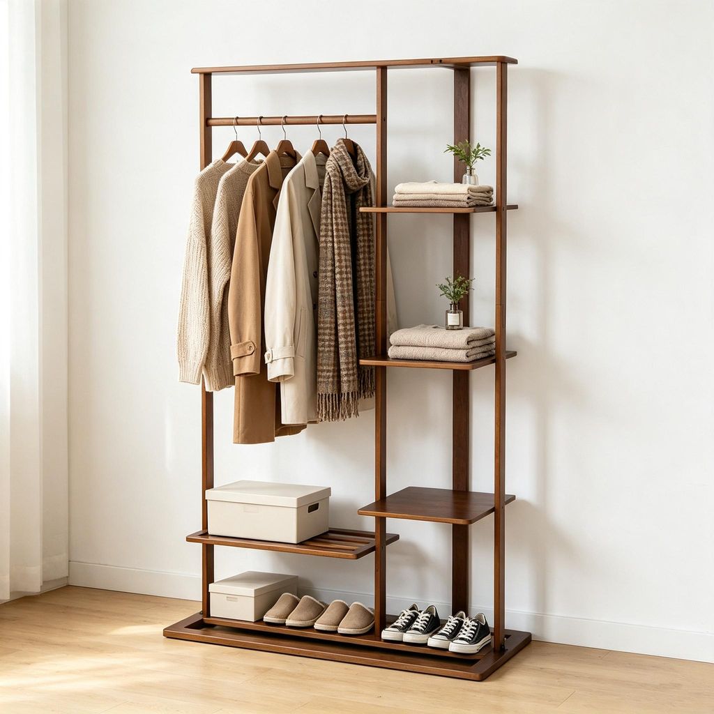 FATIVO Porte-vêtements en bambou, 101x41x171cm, tringle Image du produit 