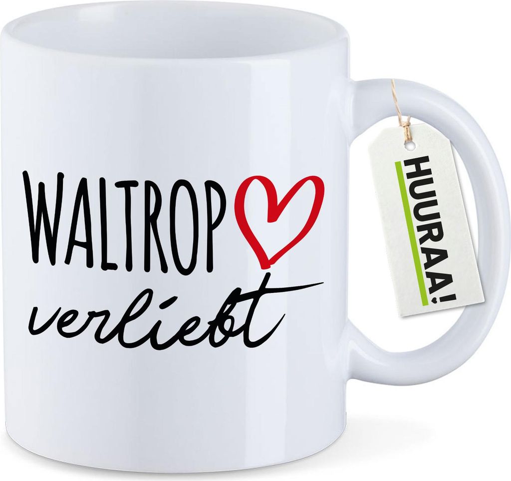 Huuraa Kaffeetasse Waltrop verliebt 330ml Weiß Keramik Kaffeebecher Geschenkidee
