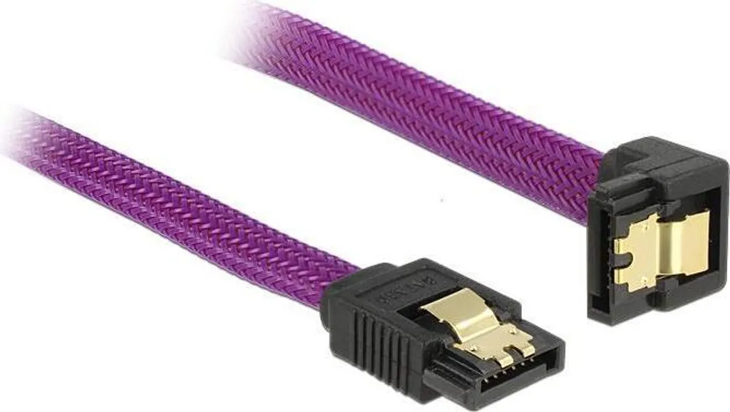 Cavo S-ATA Premium 1,5GBit / 3GBit / 6GBit 90° angolato verso il basso viola - Lunghezza: 0,10 m - 2