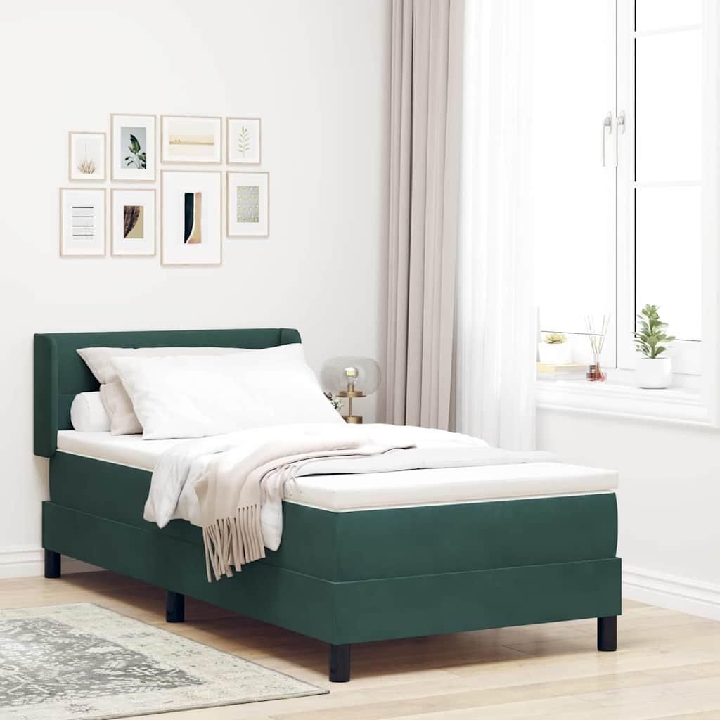 Möbel Boxspringbett mit Matratze Schwarz 100x200 cm Velvet Dunkelgrün - Klassische Betten 3341459