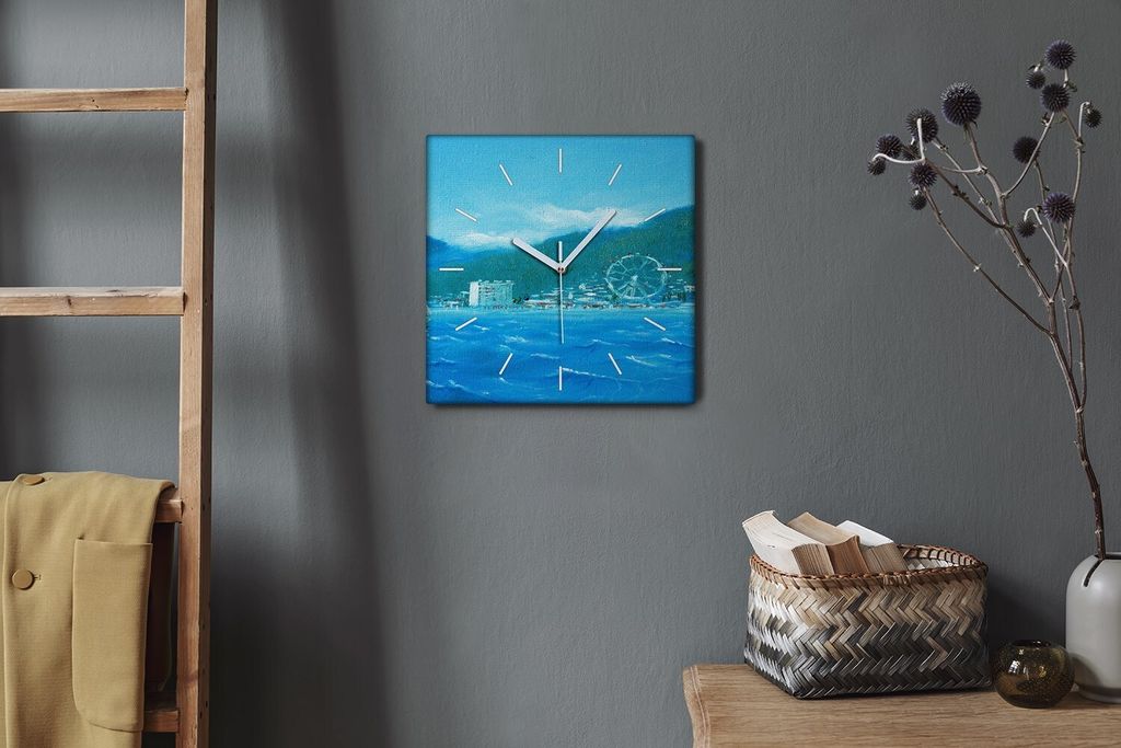 Coloray Hodiny Unikátní 30x30 cm Tiché hodiny Pro obývací pokoj a kuchyň Nástěnné hodiny Plátno Bílé ručičky hodin - Malovat město ...