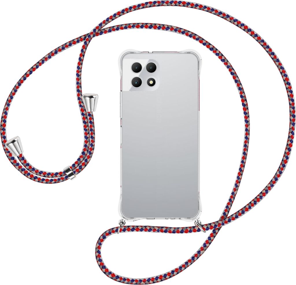 Handykette Backcover-Schutzhülle mit Band (Metall silberfarben) für T-Mobile REVVL 7 5G / T Phone 2 5G - silber/blau/rot