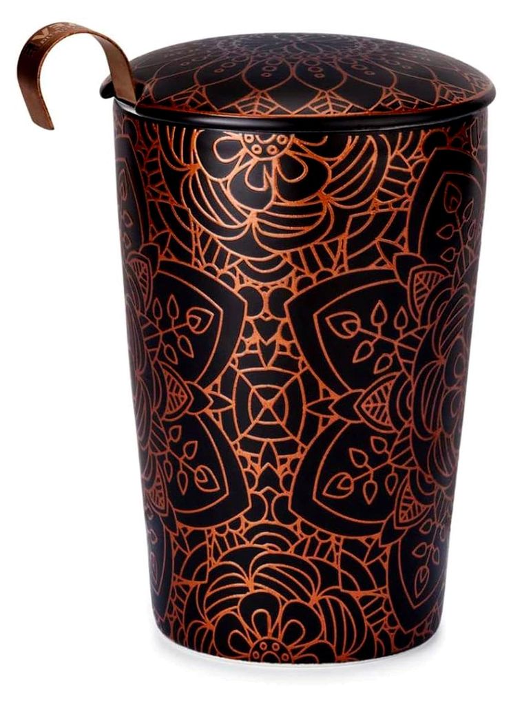 TEAEVE - Doppelwandiger Porzellan-Becher mit Sieb – Mandala schwarz