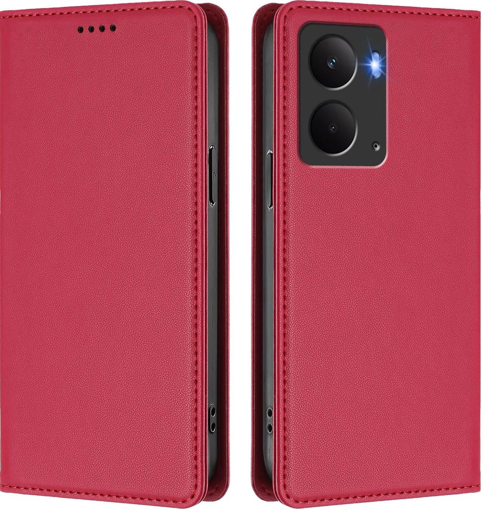 Handyhülle für Realme P3, Kunstleder Klapphülle Stoßfeste Magnetische Hülle mit Ständer Rot