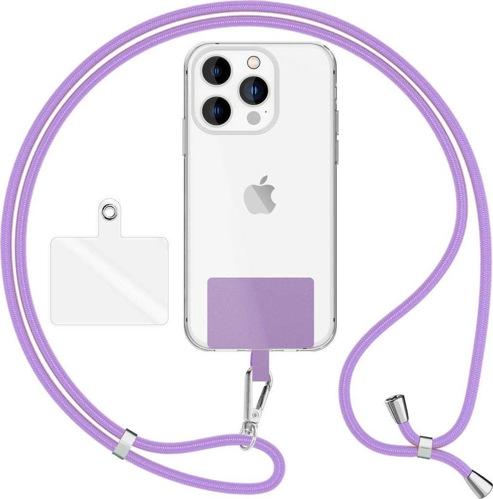 HoldMe Air Edition - Universal Lanyard mit 2 Pads & Karabinerhaken (silber) - 160cm Handyband zum Umhängen - Lila