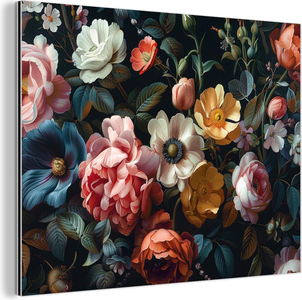 MuchoWow Wanddekoration Metall Metallbild Wandkunst 80x60 cm Vintage - Farbenfroh - Blumig - Modern MuchoWow Aluminium Gemälde - Alubild