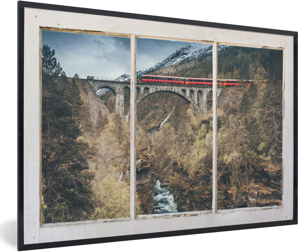 MuchoWow MuchoWow Gerahmtes Poster Aussicht - Brücke - Berg 60x40 cm - Poster mit zchwarzem Bilderrahmen - Printing - Wanddeko Schlafzimmer