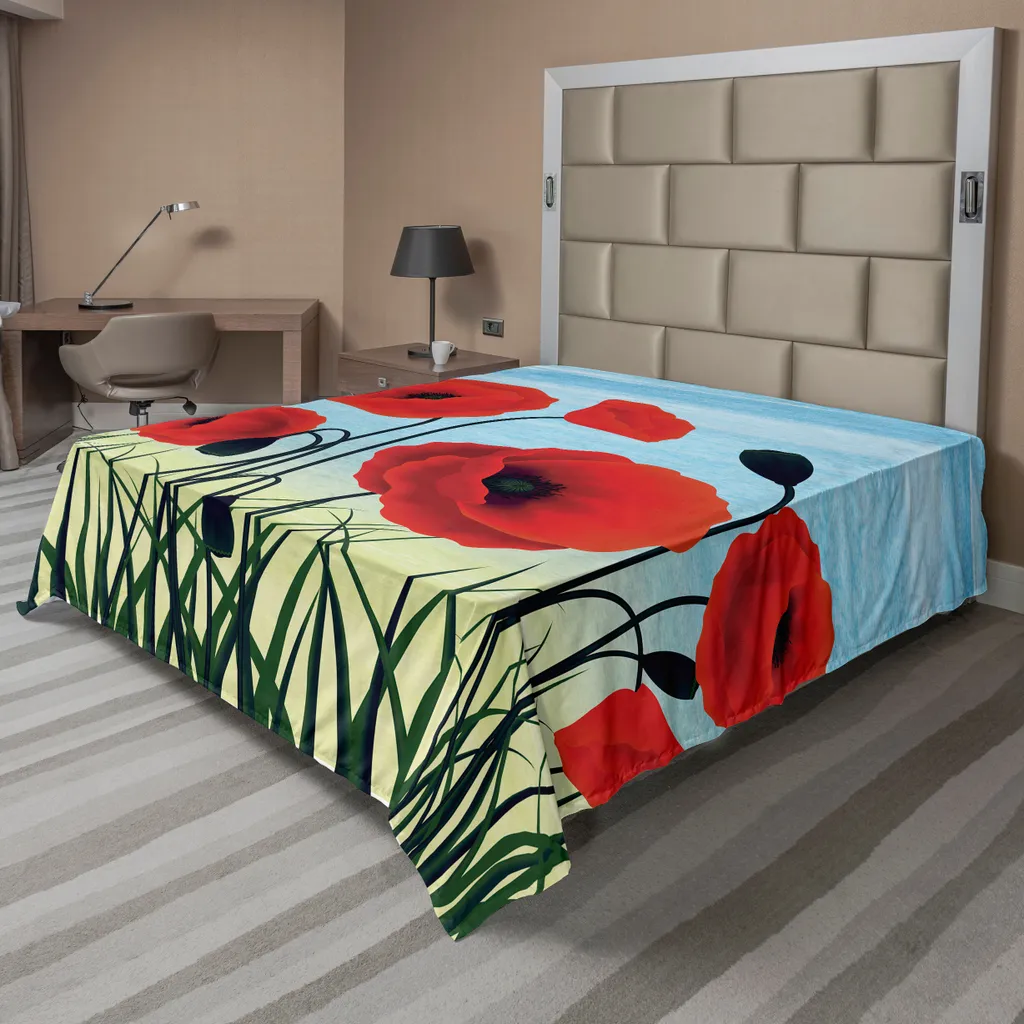 Drap de lit plat imprimé fleurs des champs, textile doux 244x205cm