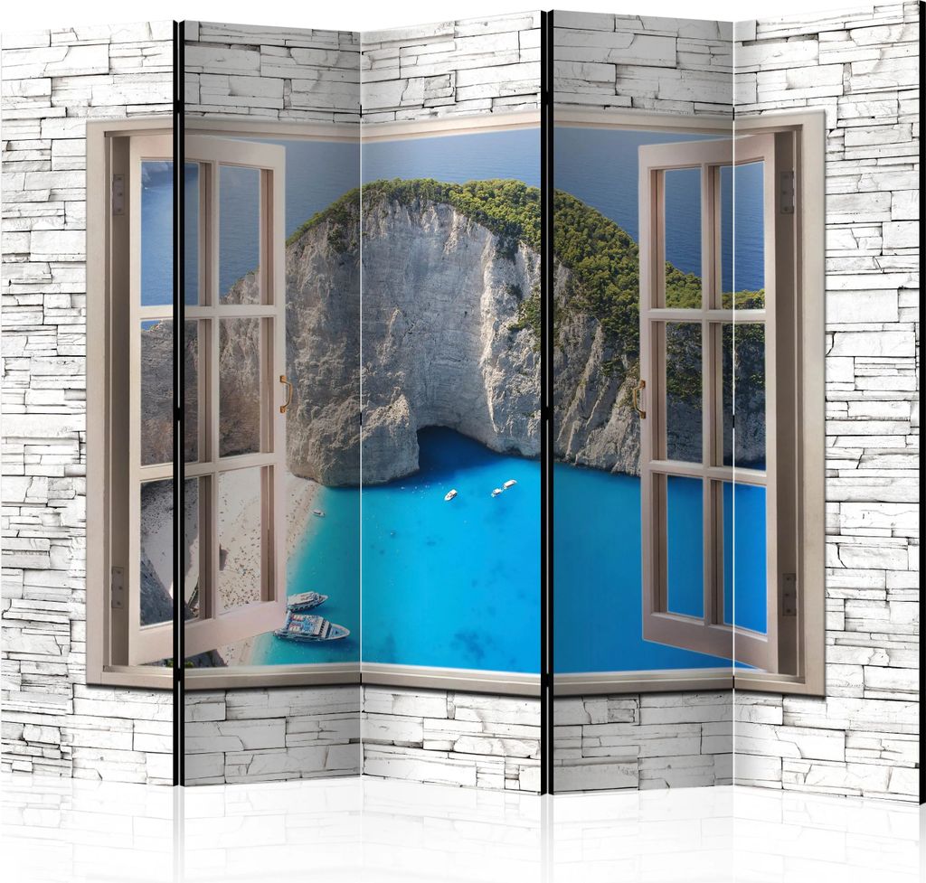 5-teiliger Einseitiger Vlies Paravent - Azure Paradise II 225x172 cm Landschaften c-C-0092-z-c