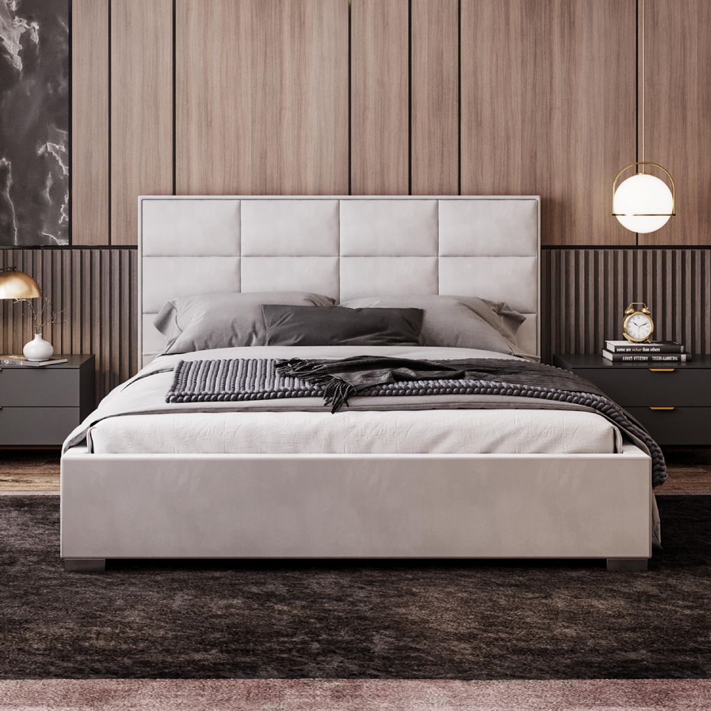 FDM Bett APOLLO Trinity 120x200 cm Polsterbett mit Lattenrost aus Metall Bettkasten Stauraumbett Samt weiß