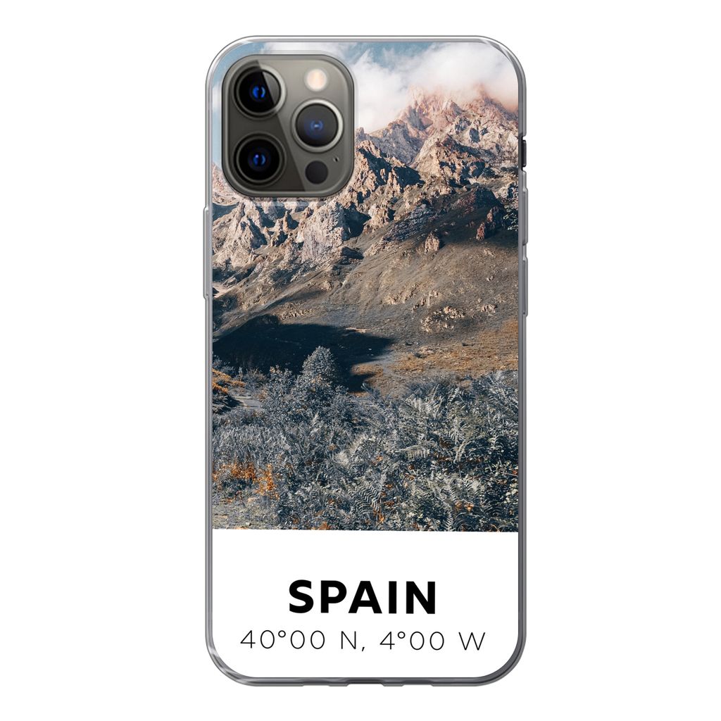 MuchoWow Handyhülle Schutzhülle Hülle für iPhone 12 Pro Spanien - Berge - Sommer Silikon Softcase Handy Hülle - Abdeckung
