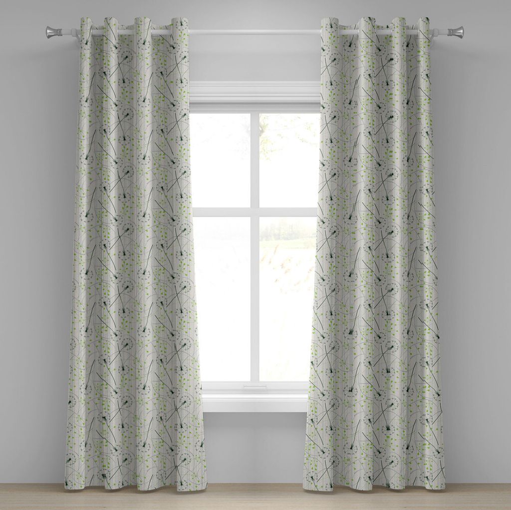 ABAKUHAUS Löwenzahn Ösenvorhang, Pusteblume Blumenmuster mit Retro-Inspirationen Sommer Flora Design, Dekorative 2-Panel-Fenstervorhänge, 280 cm...