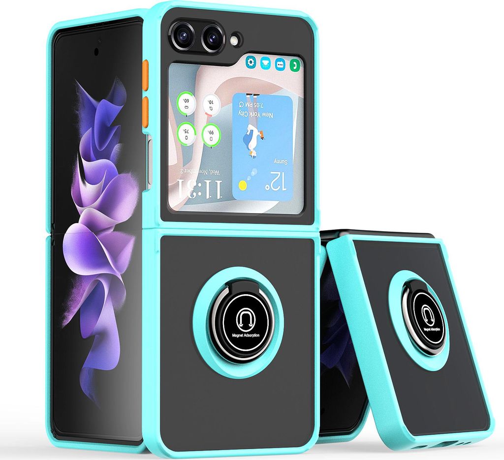 Hülle für Samsung Galaxy Z Flip 6/Z Flip 7 FE Matte Transluzent TPU Stoßfest Schutzhülle mit Ring Halter Ständer Hellblau