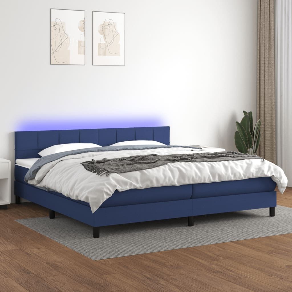 The Living Store Boxspringbett mit Matratze & LED Blau 200x200 cm Stoff