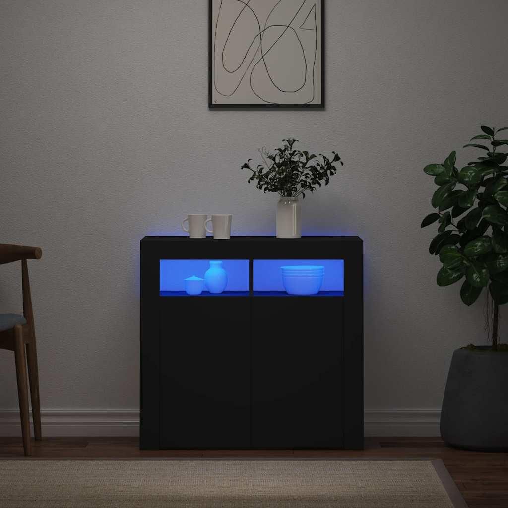Credenza con luci LED nera 80x35x75 cm Immagine del prodotto 