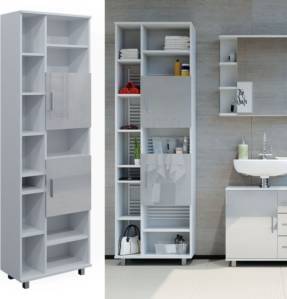 Hochschrank Ilias, Weiß, 30.2 x 190 cm mit 2 Türen, Vicco