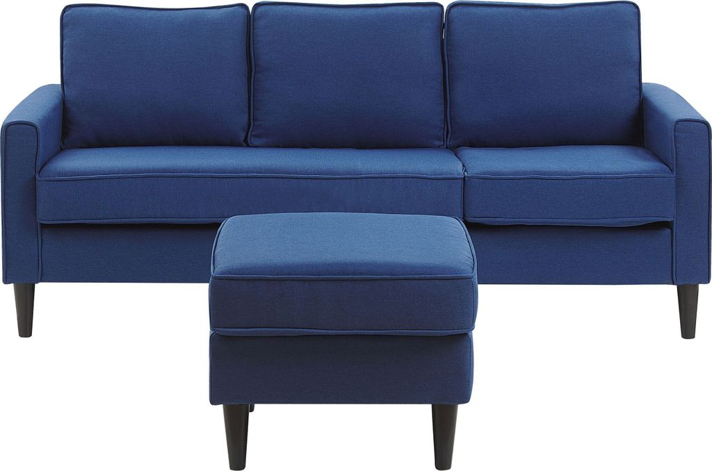 BELIANI 3-Sitzer Sofa Blau Stoffbezug mit Ottomane Niedrige Armlehnen Schwarze Beine Industrie-Design Wohnzimmer Ausstattung Polstersofa