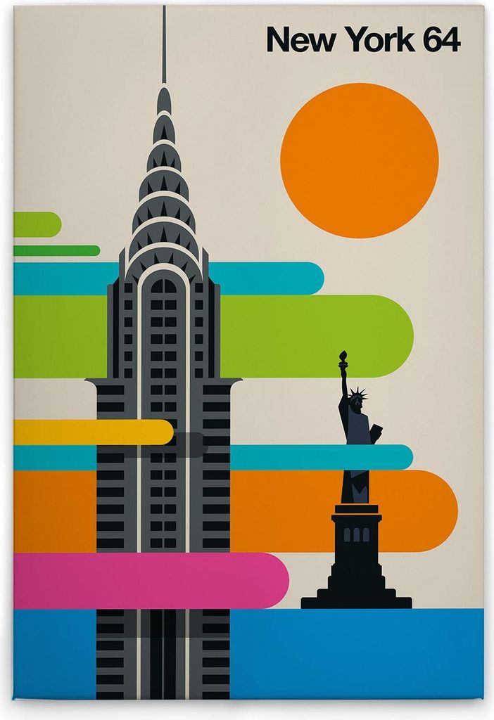 TADESSI Leinwandbild Retro New York - Wandbild 40 x 60 cm - Kunstdruck auf Leinwand in Bunt Creme - M1-No.50840