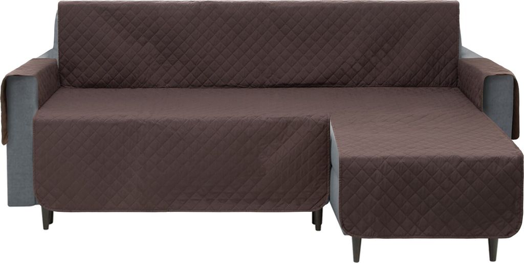 Sitzbezug zum Schutz vor Verschmutzung durch Kinder und Haustiere, Hunde, mit Tasche,Gesteppt, Reversible, für das rechte Ecksofa 255 x 200 cm, Braun
