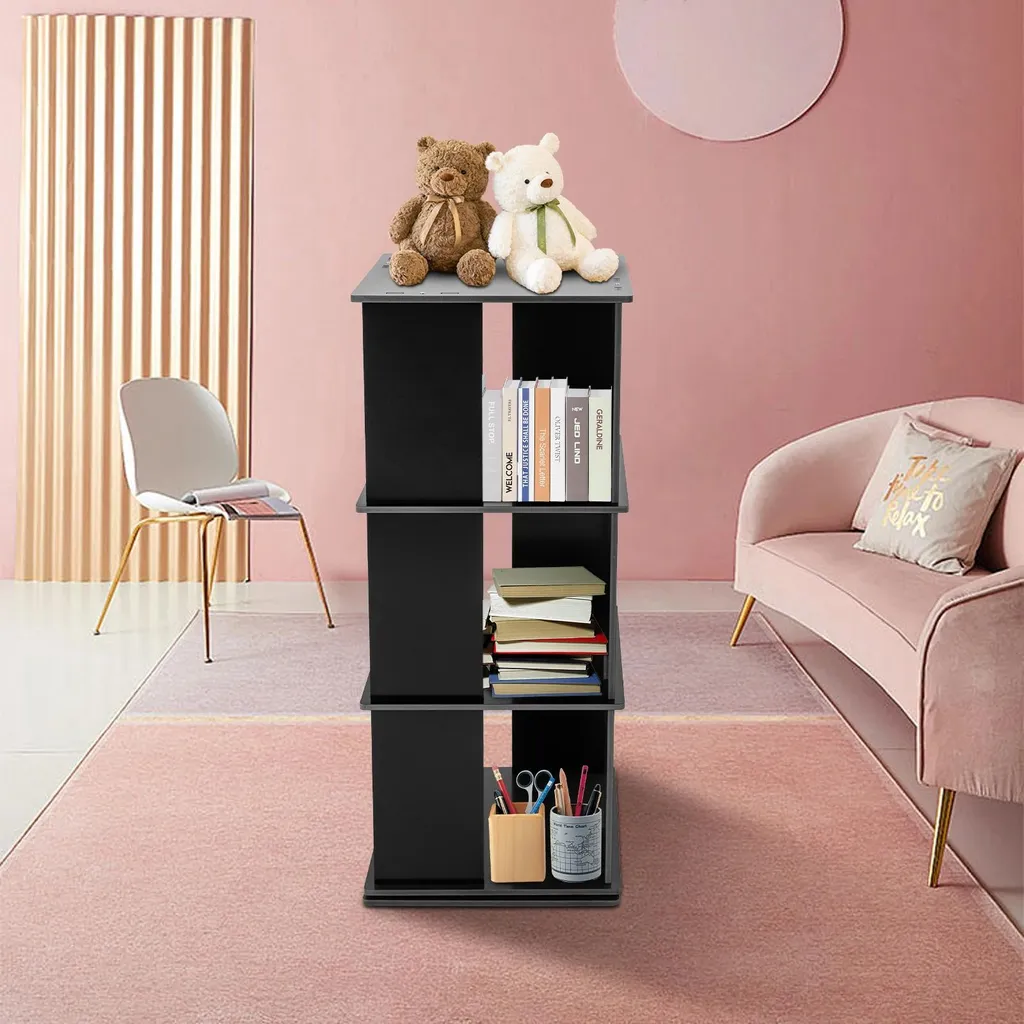 Bibliothèque pivotante à 360° noire - Étagère rotative à 3 niveaux - 3