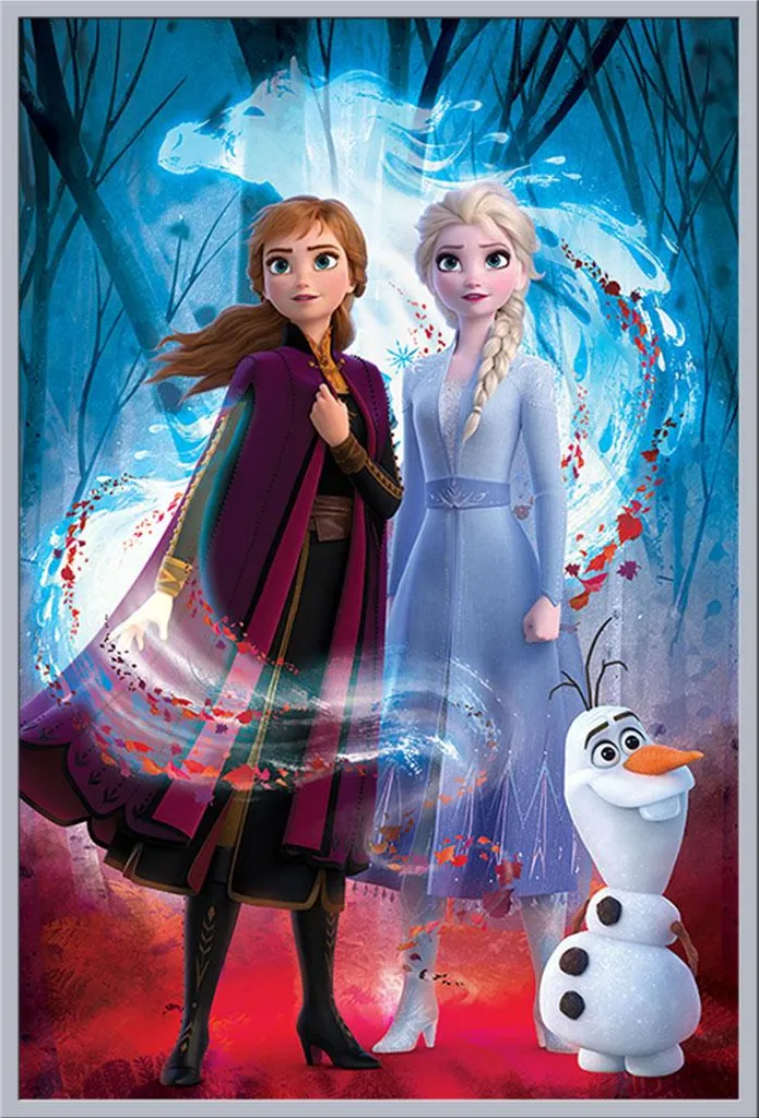 Décoration murale La Reine des Neiges 2 Elsa avec cadre argenté prêt à poser