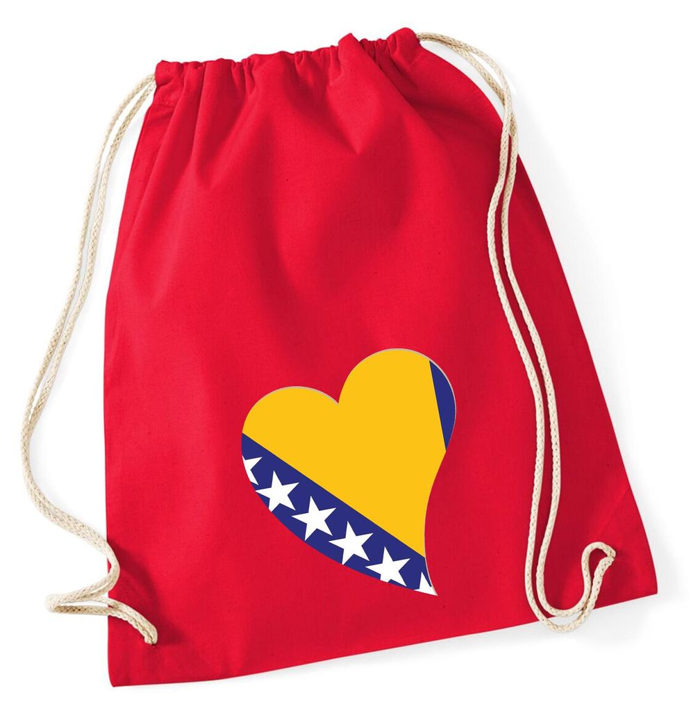 Huuraa Turnbeutel Bosnien und Herzegowina Flagge Herz 12 Liter Classic Red Baumwolle Rucksack Geschenkidee