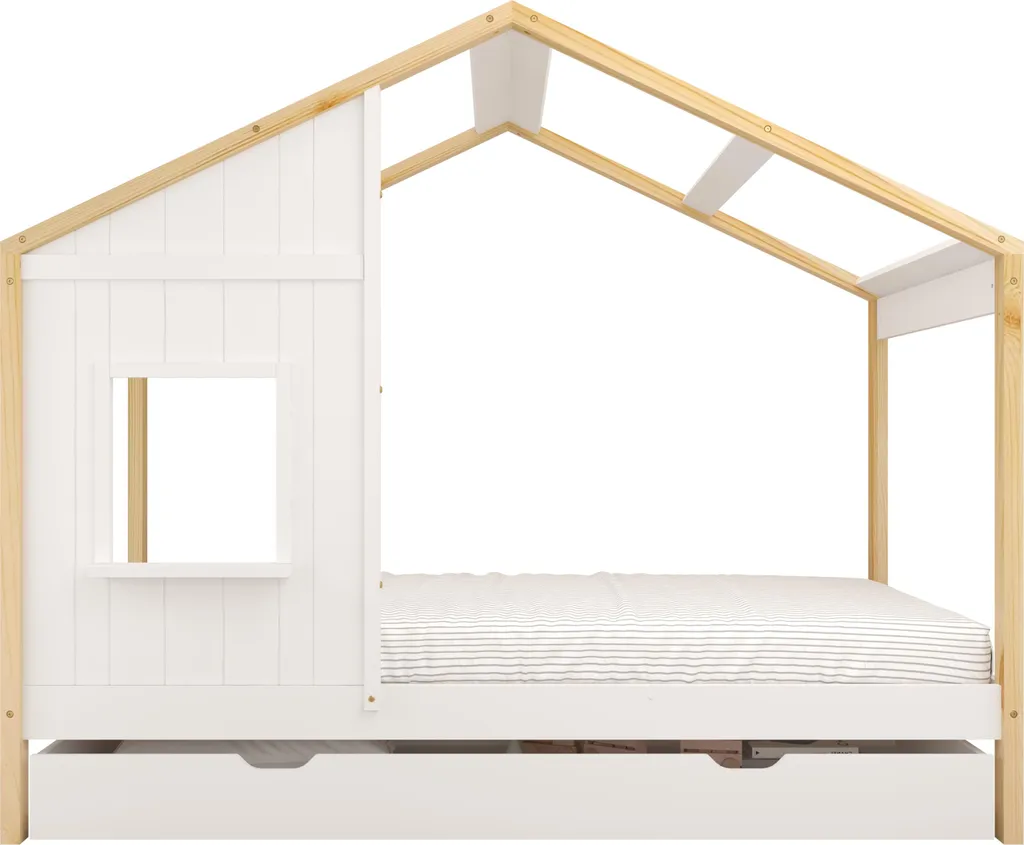 Lit Maison Enfant Montessori avec Tiroir de Rangement 208x97x171 cm