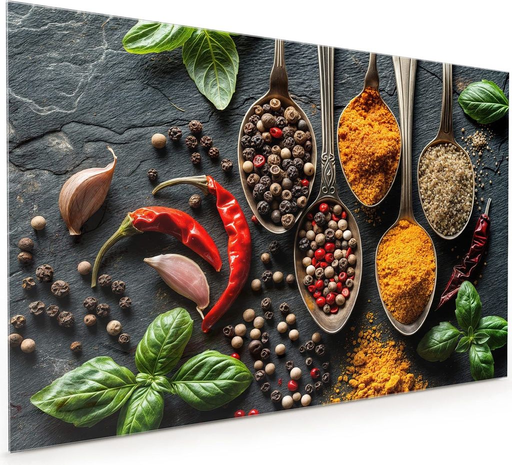 Küchenrückwand Spritzschutz Glas mit Motiv Küchengewürze 40 x 40 cm