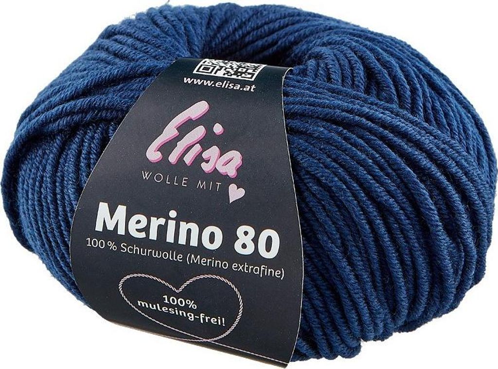 Elisa Wolle Merino 80,extrafeine superweiche 100% Wolle, 50g/80 m, 7133 Marineblau