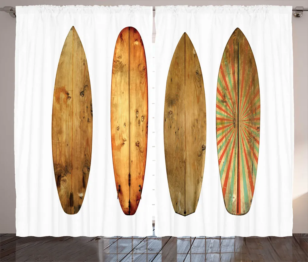 Rideau Motif Planche de Surf en Bois avec Crochets - Format 280x225cm
