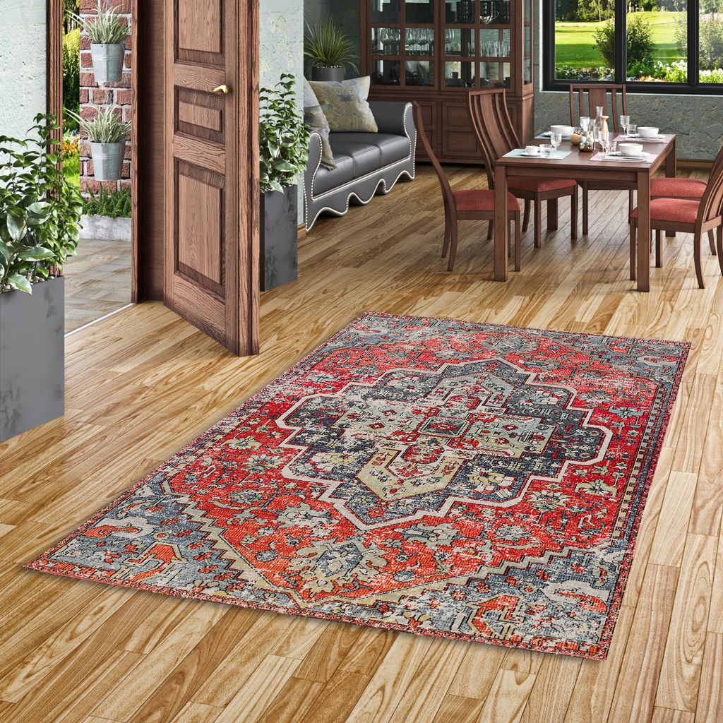 Designer Teppich Vintage Zoe Orient Klassik Rot Blau, Größe:120x170 cm