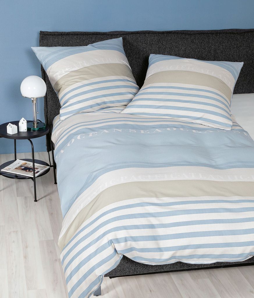 Janine Design Mako-Satin Bettwäsche-Garnitur moments 98102 Farbe kreideblau sprühgrün Größe 200x220 2x80x80 cm