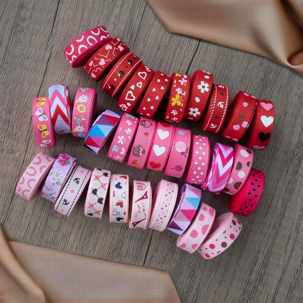 180 Yards 3/8 " Gedrucktes Grosgrain Band Vorteilspackung - Dekoratives Bastelband