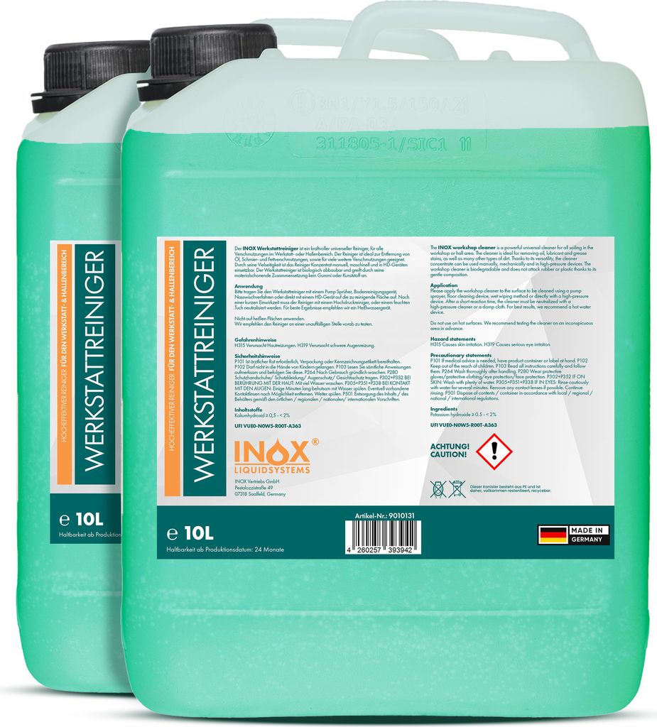 INOX Werkstattreiniger Konzentrat, 2x10L - Bodenreiniger Industriereiniger