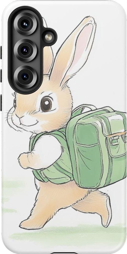 Niedlicher Hase mit grünem Rucksack – Hülle Kompatibel mit Galaxy S25 Plus