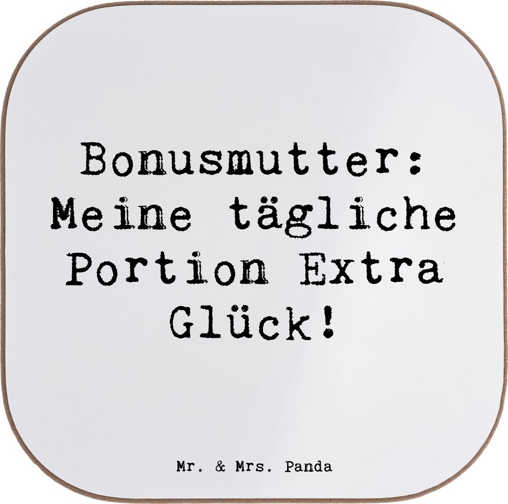 Mr. & Mrs. Panda Personalisierter Untersetzer Bonusmutter Glück - Weiß - Geschenk, Bierdeckel, Glasuntersetzer bedruckt, Dankeschön, Geschenke, ...