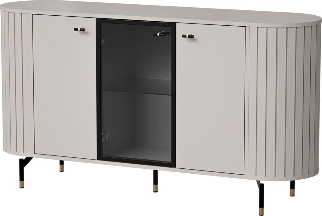 Selsey Zante - Sideboard 3-türig Glastür, graubeige, 150 cm Produktbild 