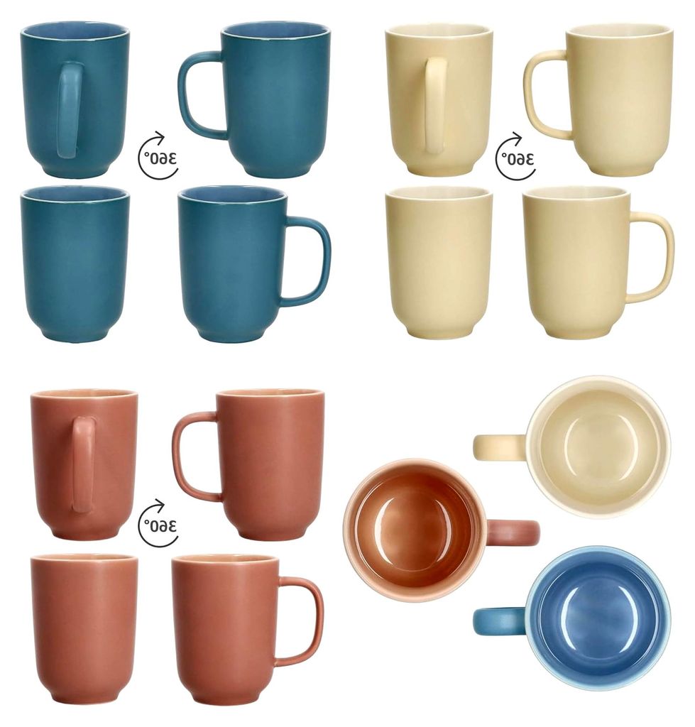Jasper 6er Set Kaffeebecher Trio I 250ml, H 10,4cm I Steingut-Becher mit Henkel für 6 Personen I Tassen für Tee, Kakao, Latte Macchiato und mehr ...