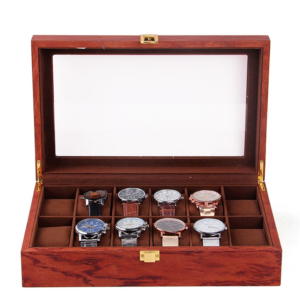 Boîte à montres en bois avec couvercle en verre transparent Image du produit 