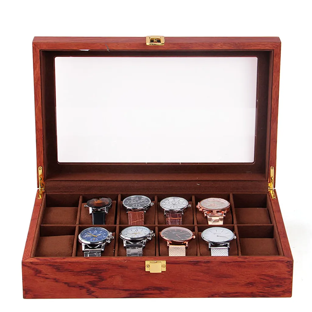 Boîte de rangement montres pour collectionneur : 12 places bois/verre