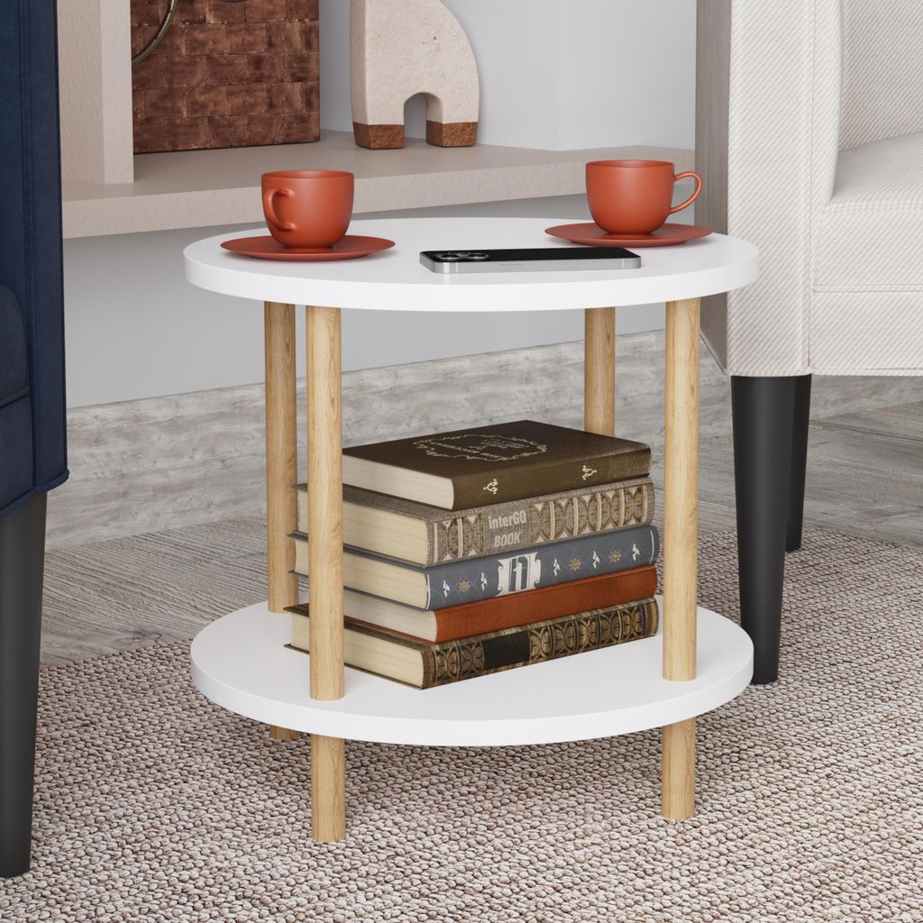 Stolik boczny 'Ves' z dolną półką 49 x Ø42 cm Biały Zdjęcie produktu 