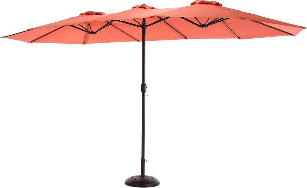 Doppelspitz-Sonnenschirm 4,5x3m (14.8ft) – rechteckiger Großer Gartenschirm mit Kurbel, ohne Standfuß, für Terrasse & Garten, UV-Schutz, Orange