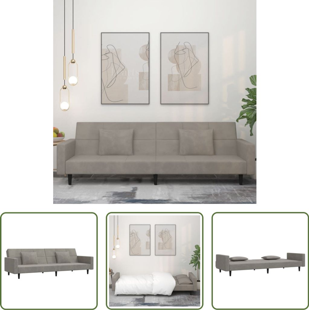 The Living Store Schlafsofa 2-Sitzer mit 2 Kissen Hellgrau Samt