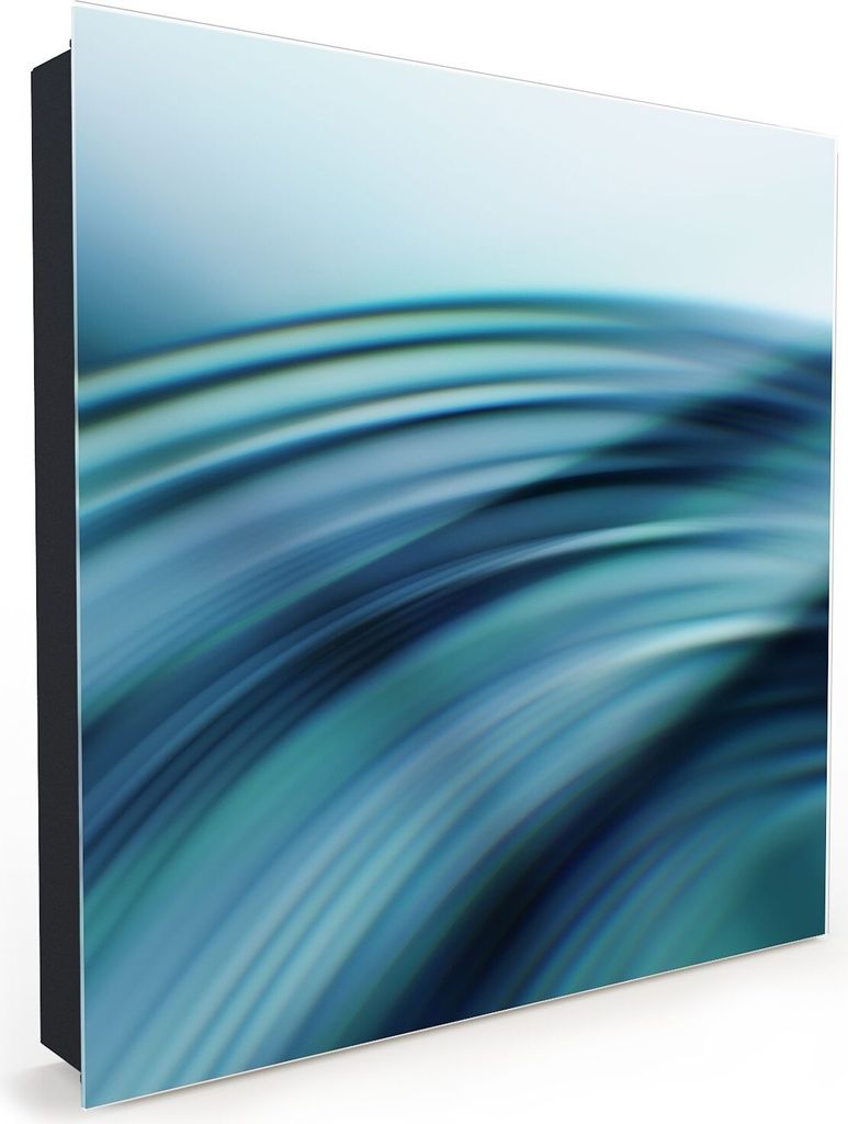Nachbildung-Schlüsselkasten, Magnetpinnwand und Memoboard mit Glasfront Motiv Blaue Wellen und Linien