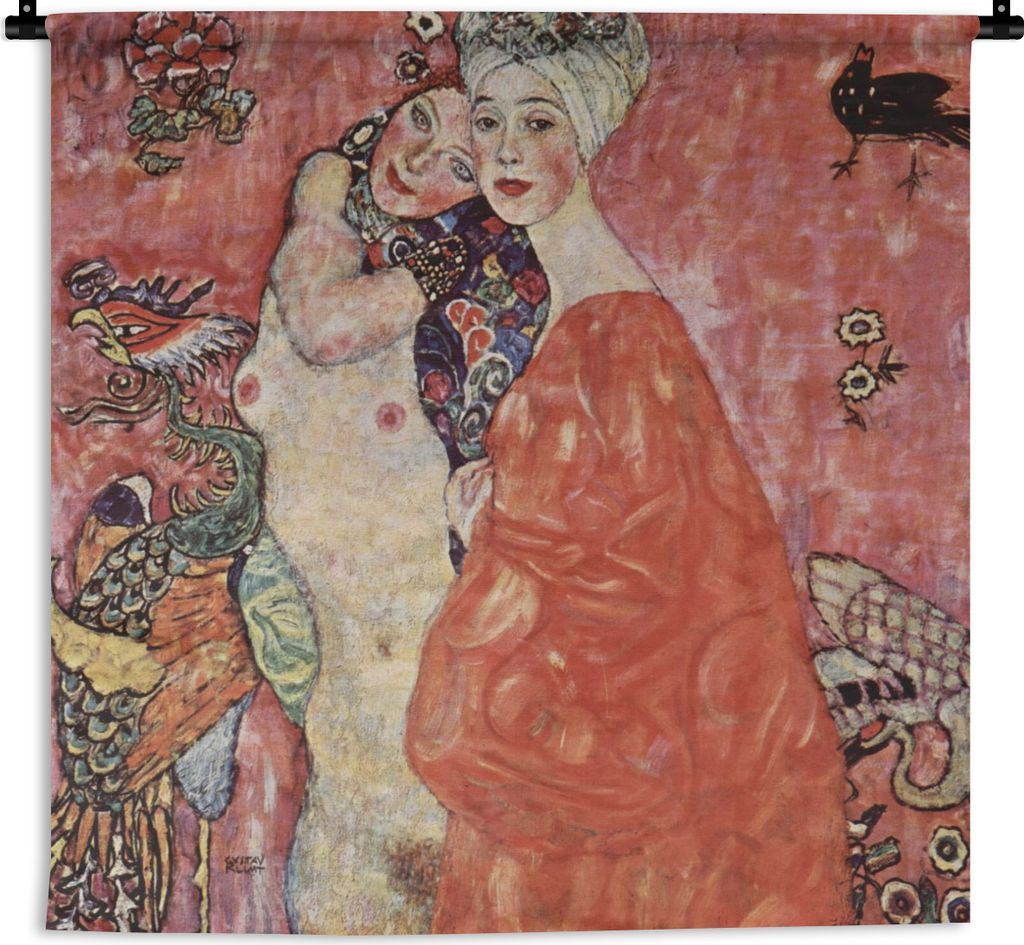 MuchoWow Wandteppich Wandbehang Freundinnen - Gemälde von Gustav Klimt 150x150 cm Tapisserie Dekoration Wandtuch - Wohnaccessoires - Modernes
