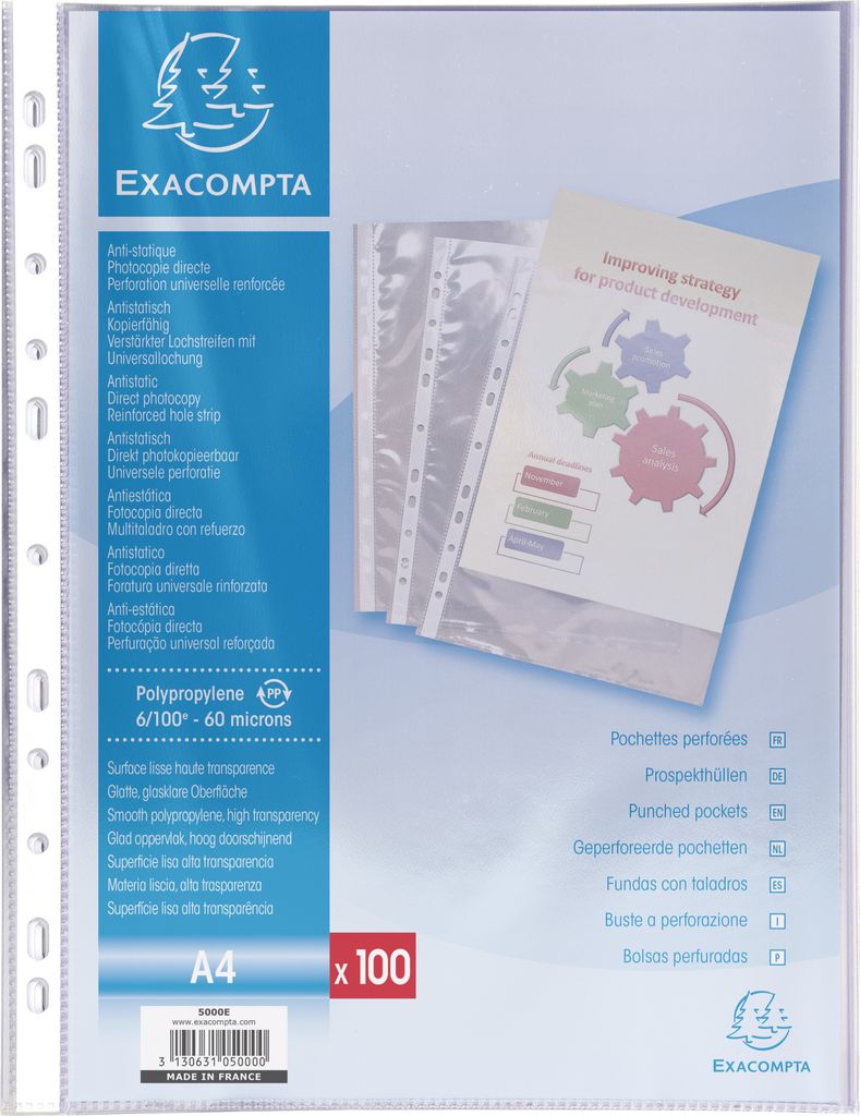Exacompta Etui carton de 100 pochettes perforées PP lisse Image du produit 