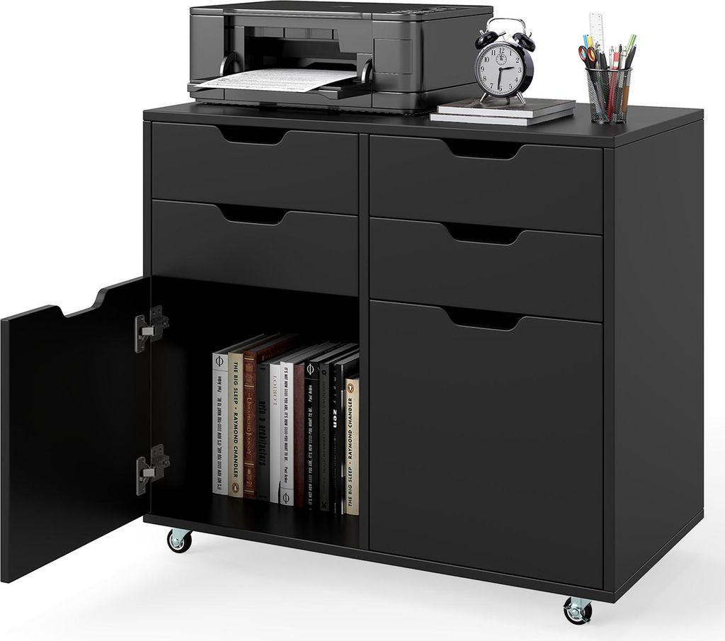 Piedistallo mobile COSTWAY con rotelle, 4 cassetti e 2 Immagine del prodotto 